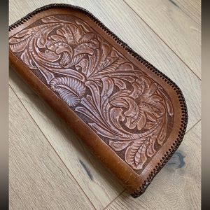 Vintage Leather Tooled Clutch